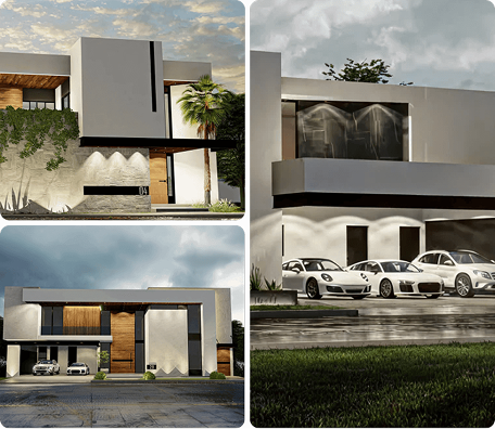 Renders de fachadas de casas residenciales diseñadas por Taller de Diseño